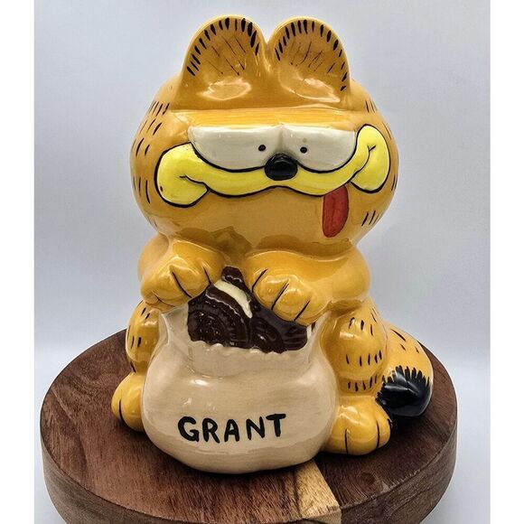 VTG Garfield Hand Painted Ceramic Cookie Jar / Planter ( Personalized Grant ) - Picture 1 of 12